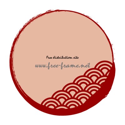 青海波の模様が入った赤い毛筆丸枠フレーム