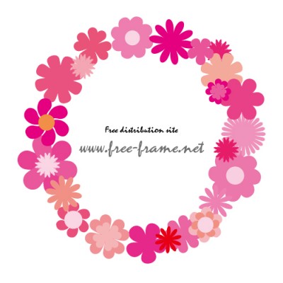 ピンクの花のイラストでできた円形枠フレーム 無料 商用可能 枠 フレーム素材配布サイト