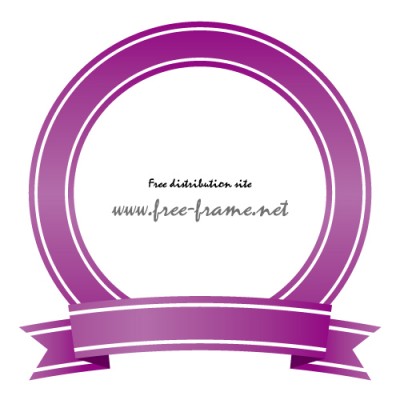 紫色のリボンイラストの円形フレーム・枠