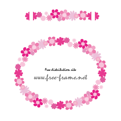 ピンク系統色の花のイラストの円形フレーム・枠用のイラレパターンブラシ