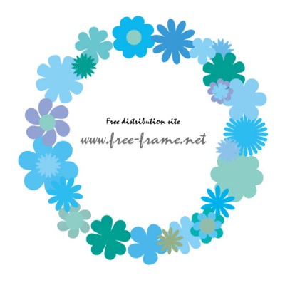 青系の花のイラストで囲った丸いフレーム枠 無料 商用可能 枠 フレーム素材配布サイト