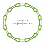 2つの緑色の紐が本結びで繋がれた円形フレーム・枠
